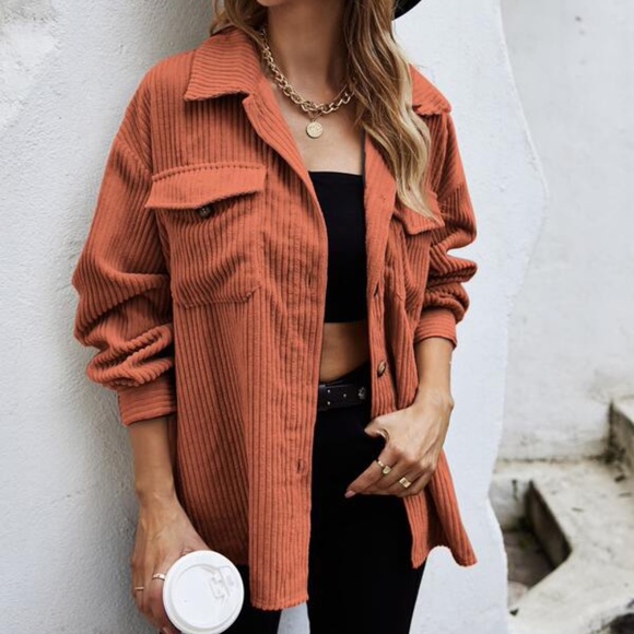 Cozy Brown Pocket Oversized Corduroy Jacket Shacket - Picture 13 of 13